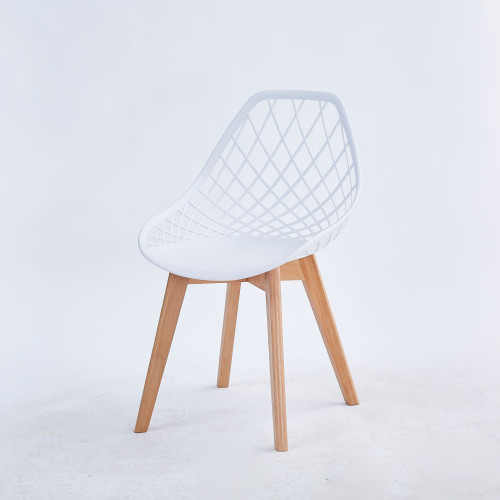 Hollow out back white pp dining chair with wood legs