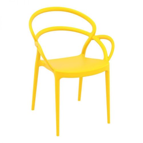 Yellow armrest stackable plastic dining chair