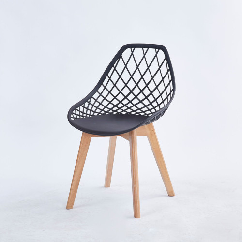 Hollow out back black pp dining chair with wood legs