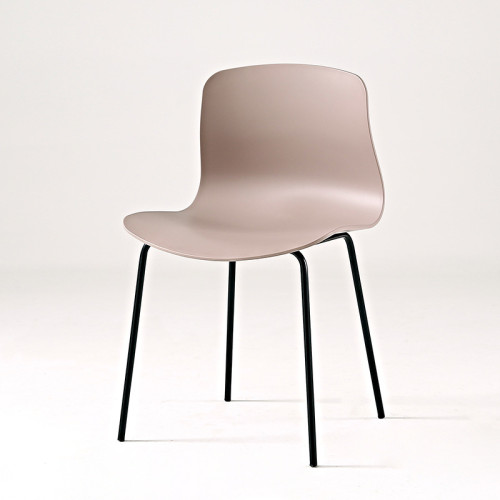 Taupe plastic cafe dining chair with metal legs