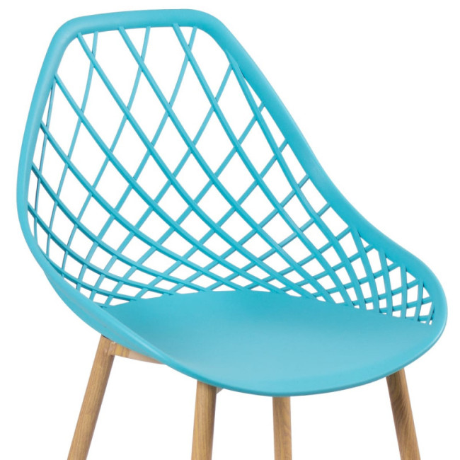 Light blue hollow out plastic kitchen chair with metal legs