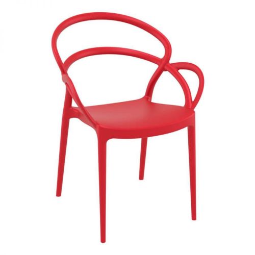 Red armrest stackable plastic dining chair