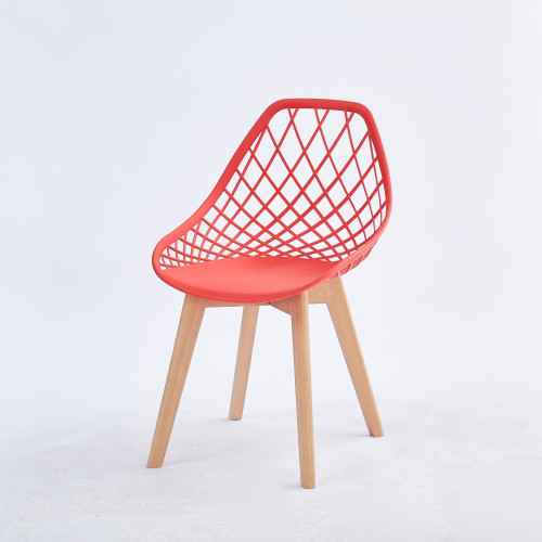 Hollow out back red pp dining chair with wood legs