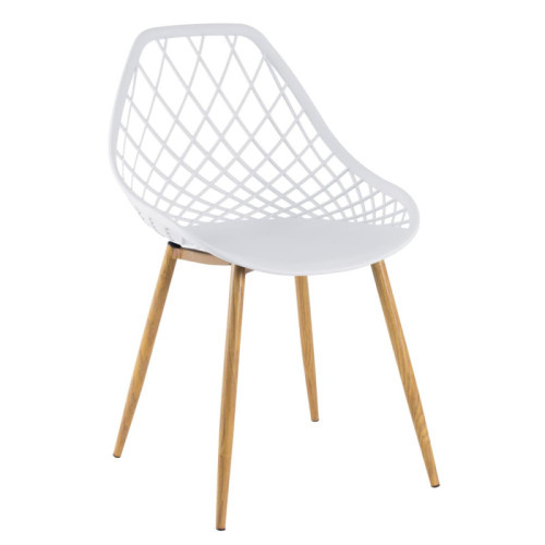 White hollow out plastic kitchen chair with metal legs