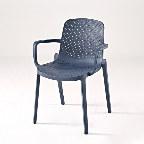 Grey Blue stackable plastic dining chair with armrest