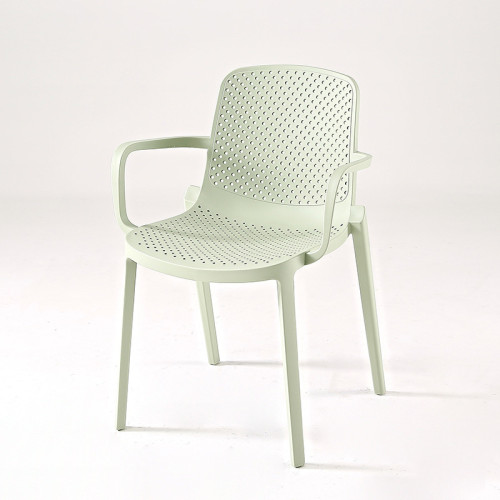 Matcha green stackable plastic dining chair with armrest