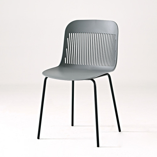 Grey hollow out back plastic chair with metal legs