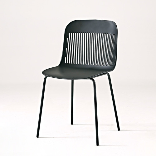 Black hollow out back plastic chair with metal legs