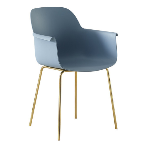 Haze blue plastic armchair with golden metal legs