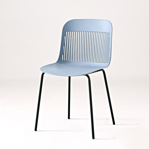 Haze blue hollow out back plastic chair with metal legs