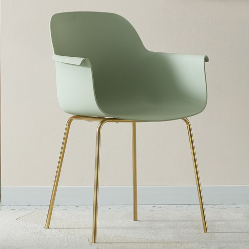 Matcha green plastic armchair with golden metal legs