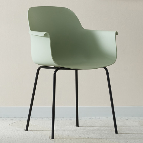 Luxury modern light green plastic dining armchair with metal legs