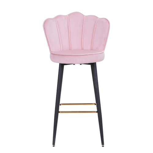 Stylish counter height pink velvet bar chair with footrest