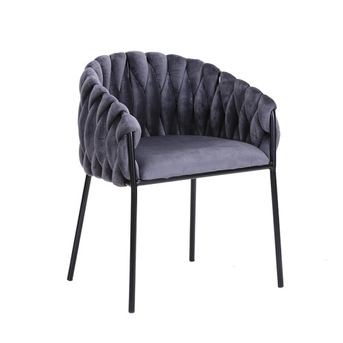 Dark grey woven velvet dining armchair