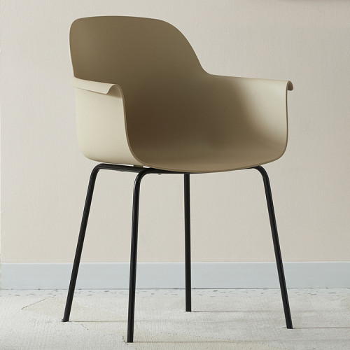 Luxury modern taupe plastic dining armchair with metal legs