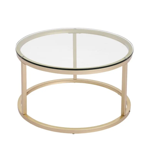 High Quality Round Transparent Glass Metal Leg Modern Simple Dine Room Hotel Furniture Coffee Tables Two Piece Suit