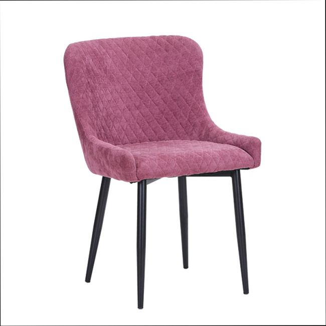 Contemporary curved back purple fabric dining chair with metal legs