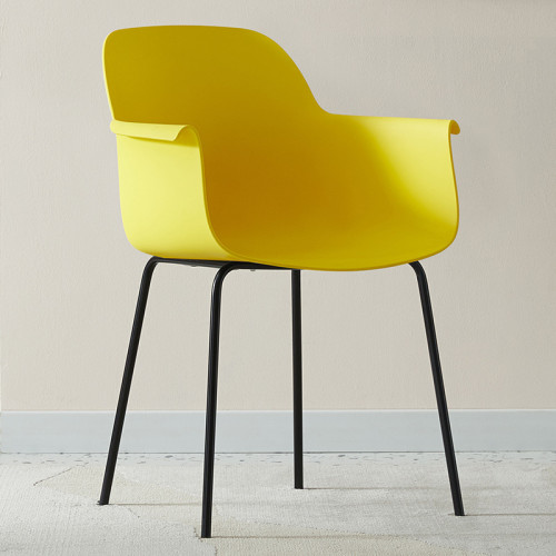 Luxury modern bright yellow plastic dining armchair with metal legs