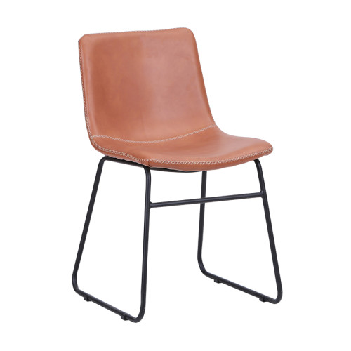 Industrial modern brown faux leather dining cafe chair with metal base