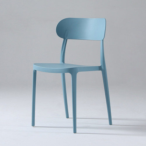 Light blue stackable plastic chair armless