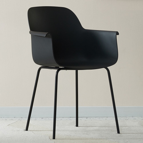 Luxury modern black plastic dining armchair with metal legs