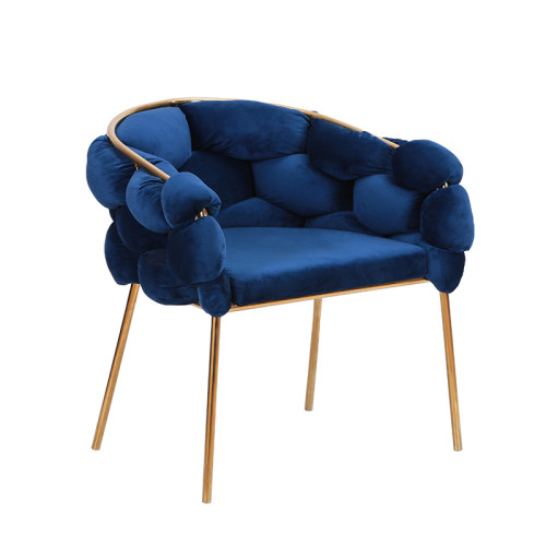 Stylish navy blue woven velvet dining chair with armrest