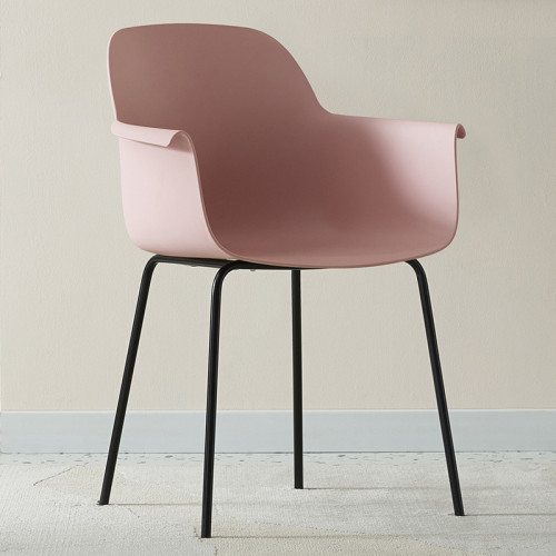 Luxury modern pink plastic dining armchair with metal legs