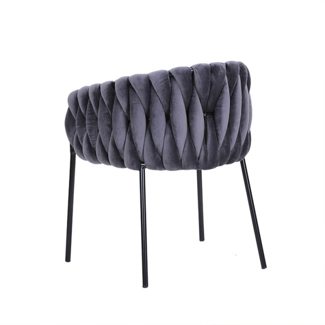 Dark grey woven velvet dining armchair