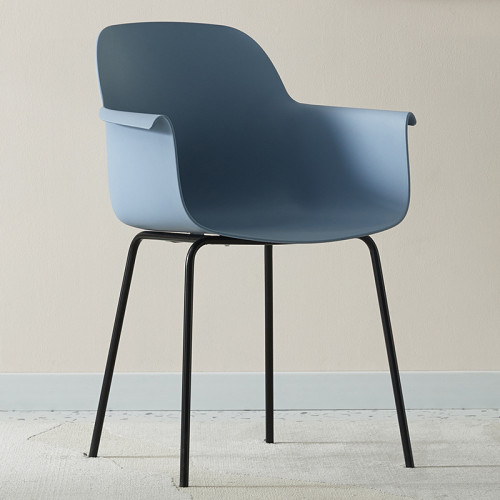 Luxury modern haze blue plastic dining armchair with metal legs