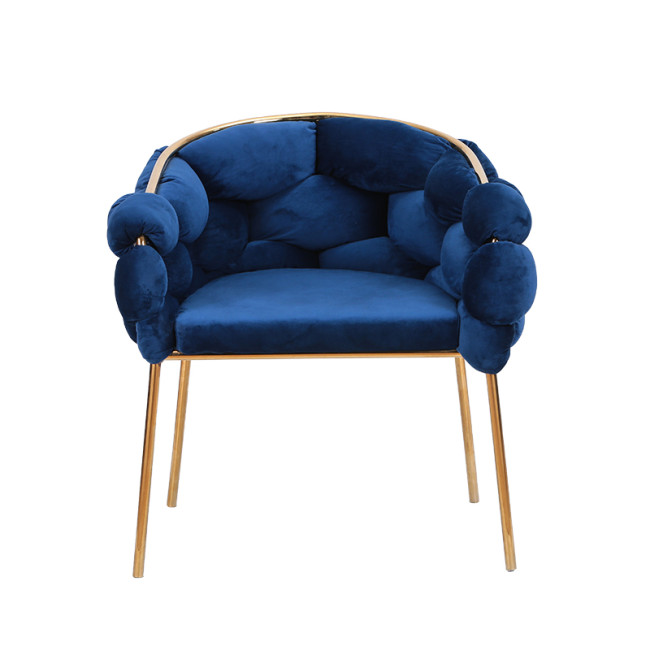 Stylish navy blue woven velvet dining chair with armrest