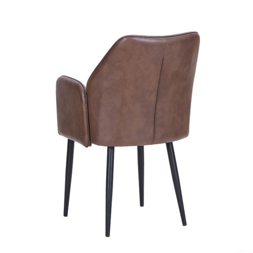 Elegant dark brown tufted faux leather dining chair with armrest