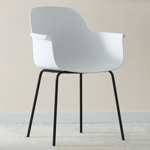 Luxury modern white plastic dining armchair with metal legs