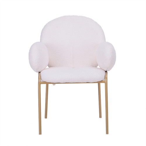 Stylish luxury white boucle accent chair with golden metal legs