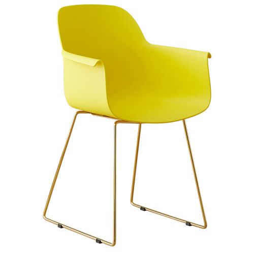 Stylish yellow dining armchair with golden metal base