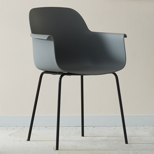 Luxury modern dark grey plastic dining armchair with metal legs