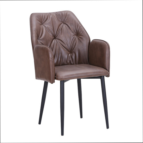 Elegant dark brown tufted faux leather dining chair with armrest