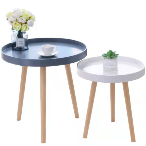Nordic Living Room Furniture Round High And Low Combination Wooden Coffee Table Two-Piece Set