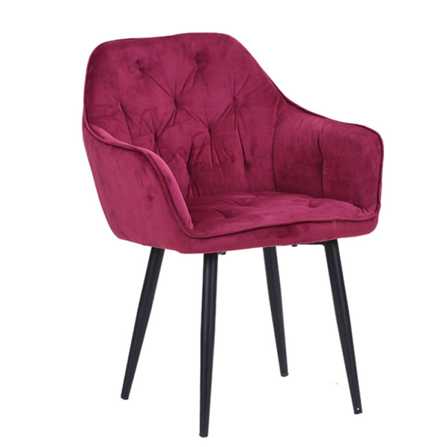 Luxury noble purple tufted velvet dining chair with armrest