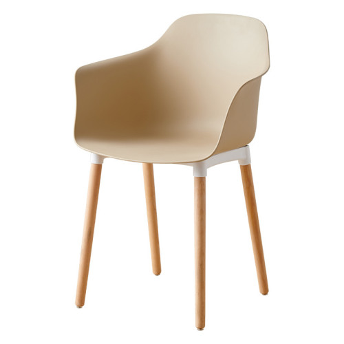 Comfort taupe plastic armchair with solid wood legs