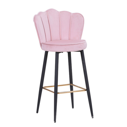 Stylish counter height pink velvet bar chair with footrest