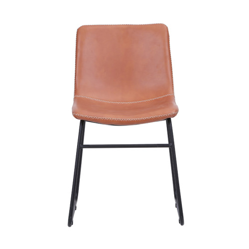 Industrial modern brown faux leather dining cafe chair with metal base