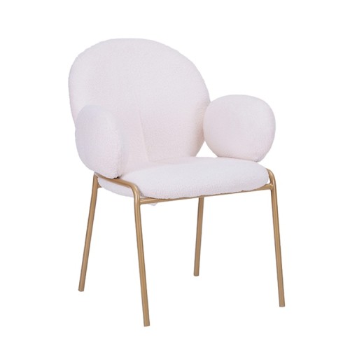 Stylish luxury white boucle accent chair with golden metal legs