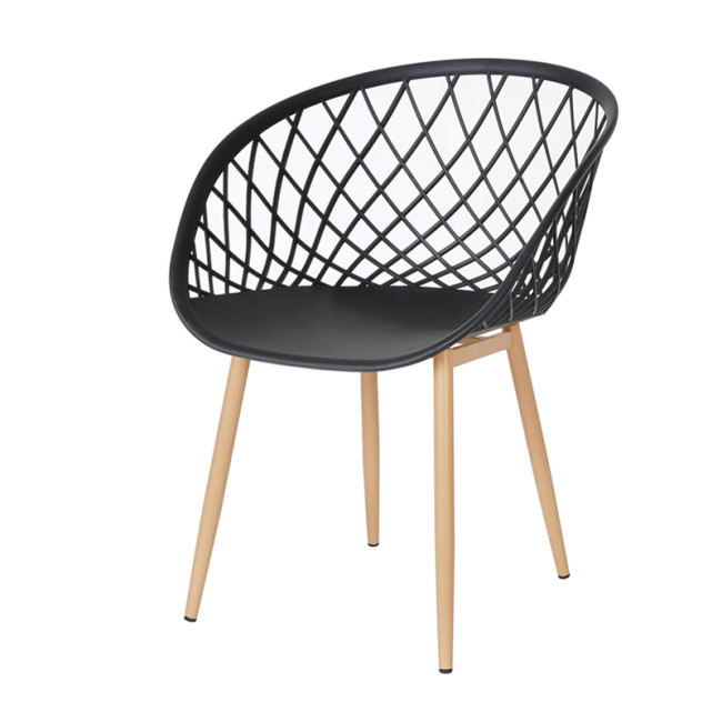 Hollow out armrest plastic chair with metal legs