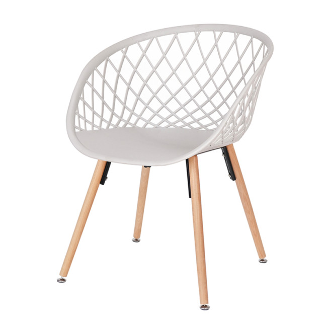 Modern armrest hollow out plastic chair with wood legs