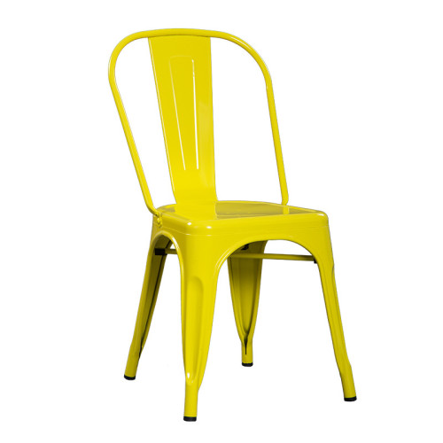 Tolix style yellow stackable metal cafe chair