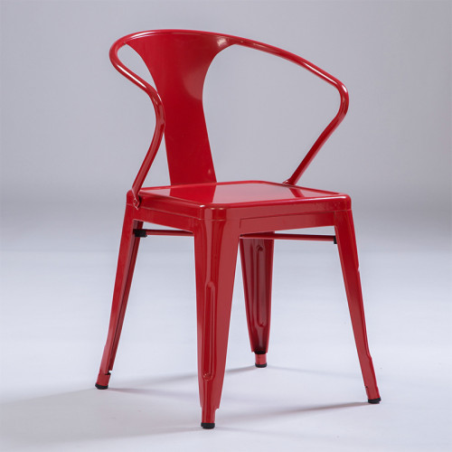 Stackable red metal dining armchair
