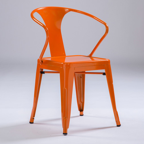 Stackable orange metal dining armchair
