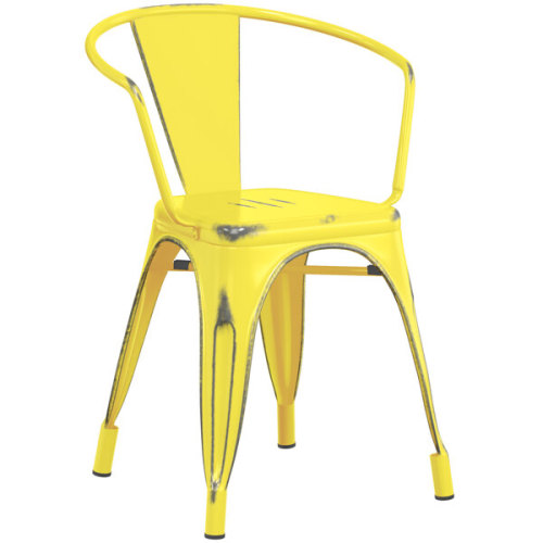 Distressed Yellow Metal Arm Chair
