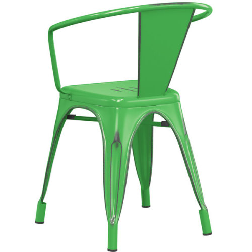 Distressed Green Metal Arm Chair