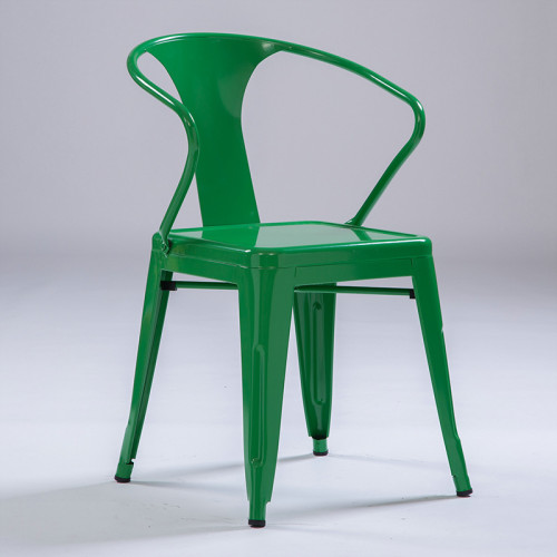 Stackable green metal dining armchair